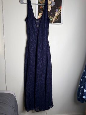 Vintage Victoria's Secret deep indigo sheer mesh slip dress